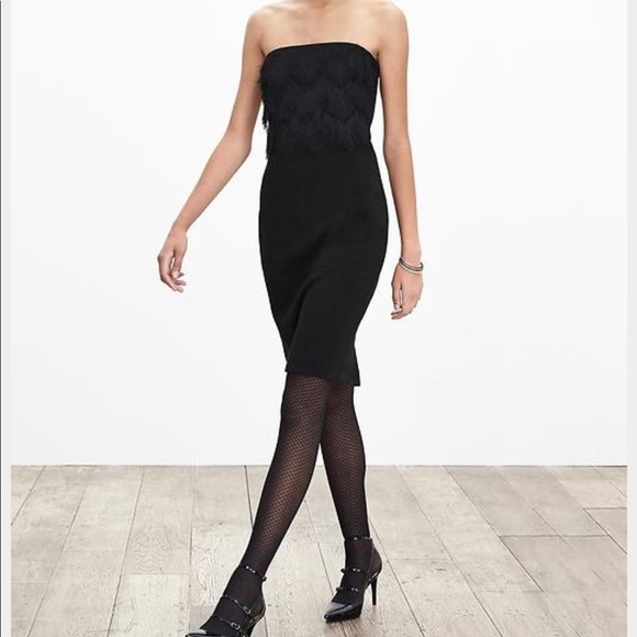 Banana Republic Dresses & Skirts - Banana republic black fringe strapless dress sz 4